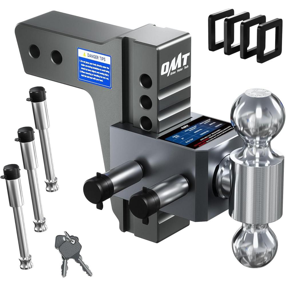 imageOrion Motor Tech Adjustable Trailer Hitch Heavy Duty 25 inch Receiver Hitch 6quot Drop Hitch with 2quot ampamp 2516quot Balls 360 DualBall Mount with 18500lb Towing Capacity for Class IV ampamp V Gray