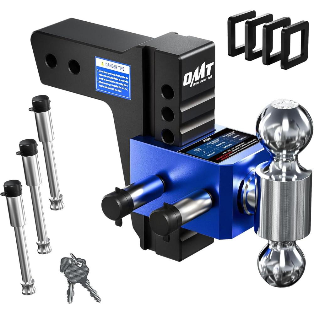 imageOrion Motor Tech Adjustable Trailer Hitch Heavy Duty 25 inch Receiver Hitch 6quot Drop Hitch with 2quot ampamp 2516quot Balls 360 DualBall Mount with 18500lb Towing Capacity for Class IV ampamp V Blue