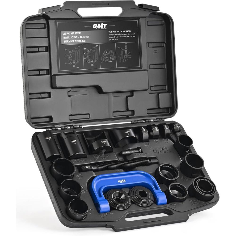 imageOrion Motor Tech Ball Joint Removal Tool Kit 23pc Ball Joint Press ampamp U Joint Removal Kit with Sockets and Universal Adapters Heavy Duty Ball Joint Tool Set for Most 2WD 4WD Cars Trucks SUVs Blackblack