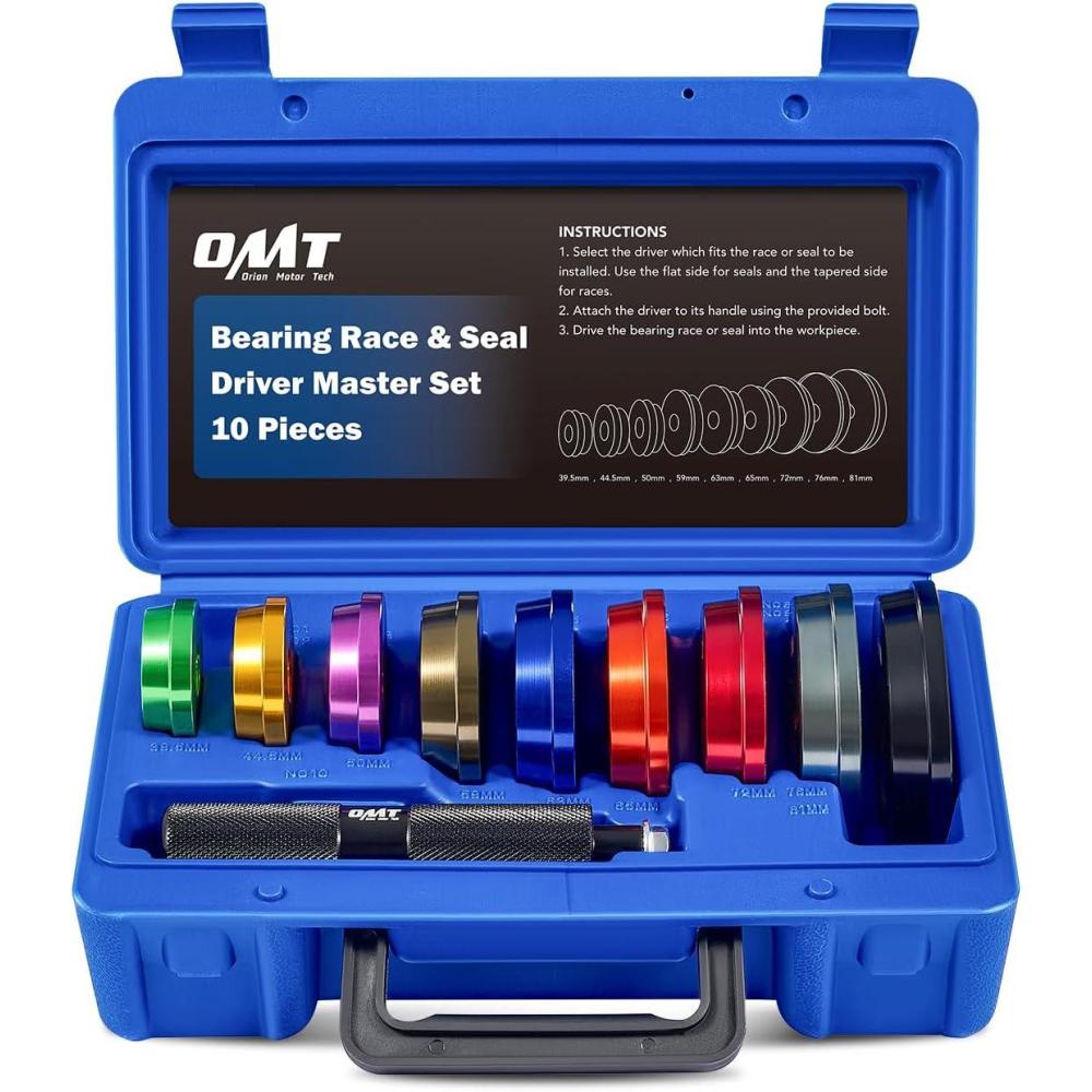 imageOrion Motor Tech Bearing Press Kit 10pc Bearing Race and Seal Driver Set with Seal Driver and 9 Bearing Adapters Seal Installer Bearing Driver Kit for Bearing Installation