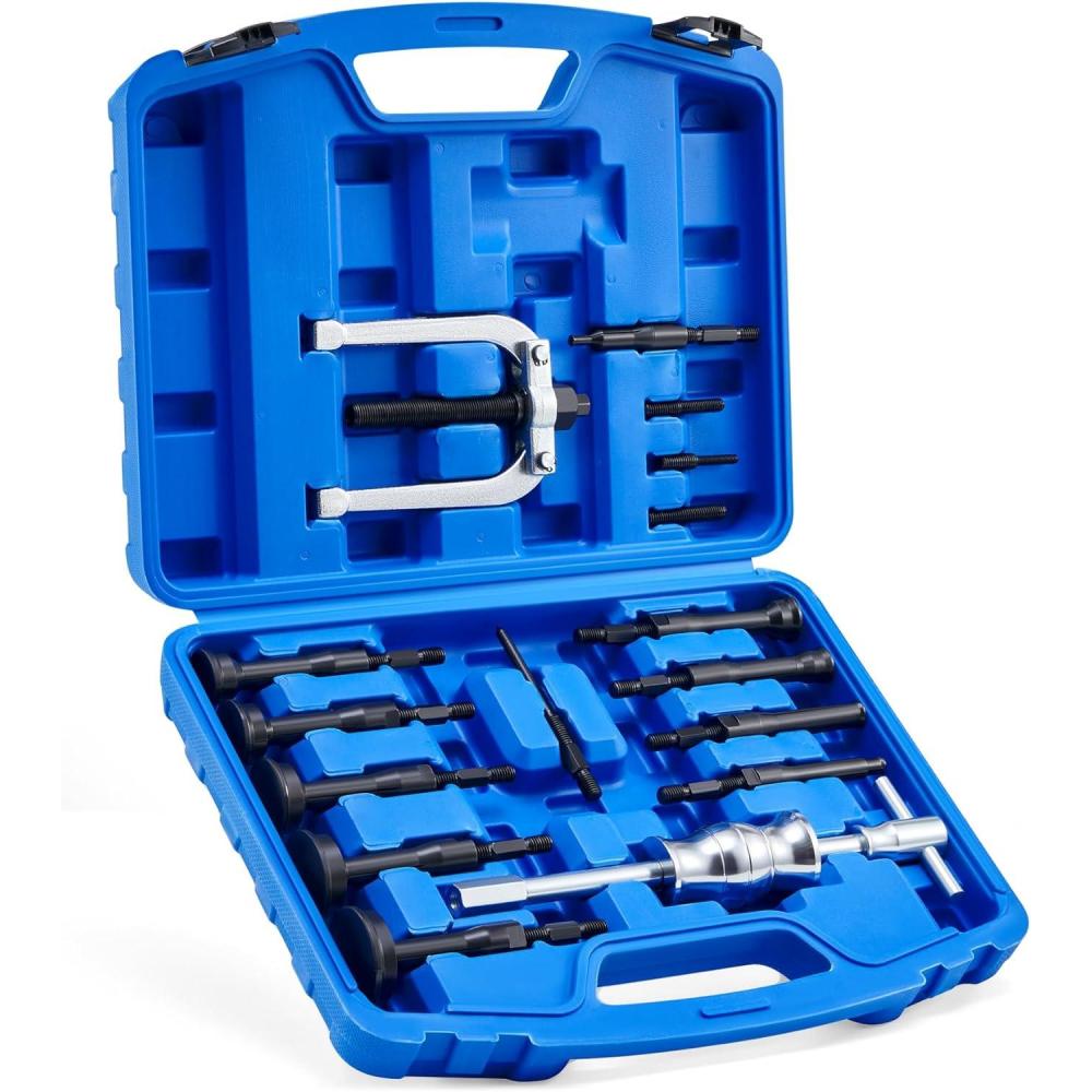 imageOrion Motor Tech Blind Hole Collet Bearing Race and Seal Puller Extractor Kit Slide Hammer Pilot Insert Inner Internal Bearing Removal Tool Set 16PCSblue