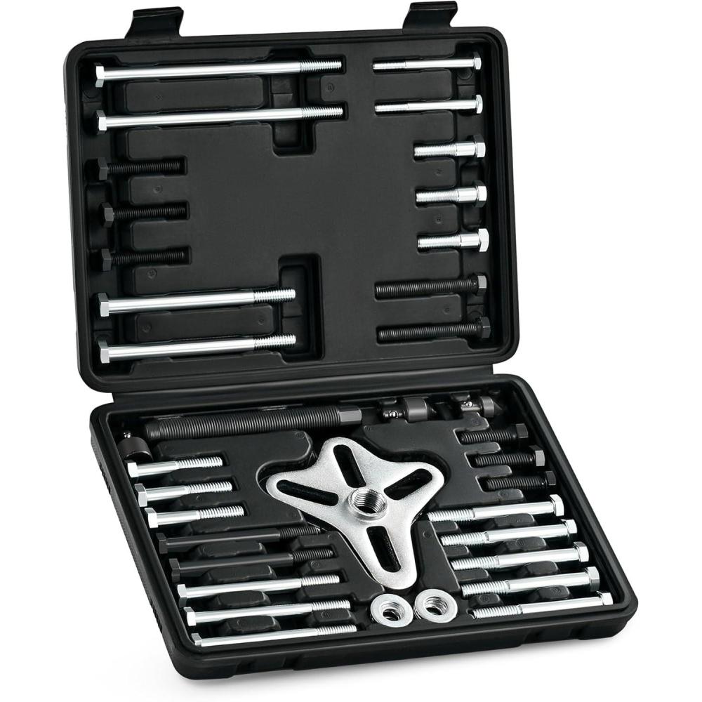 imageOrion Motor Tech Harmonic Balancer Puller Kit 49pc Power Steering Pulley Puller Installer Tool Set Heavy Duty Steering Wheel Puller Tool Kit for Flange Type Gear and Crank Puller with Storage Case