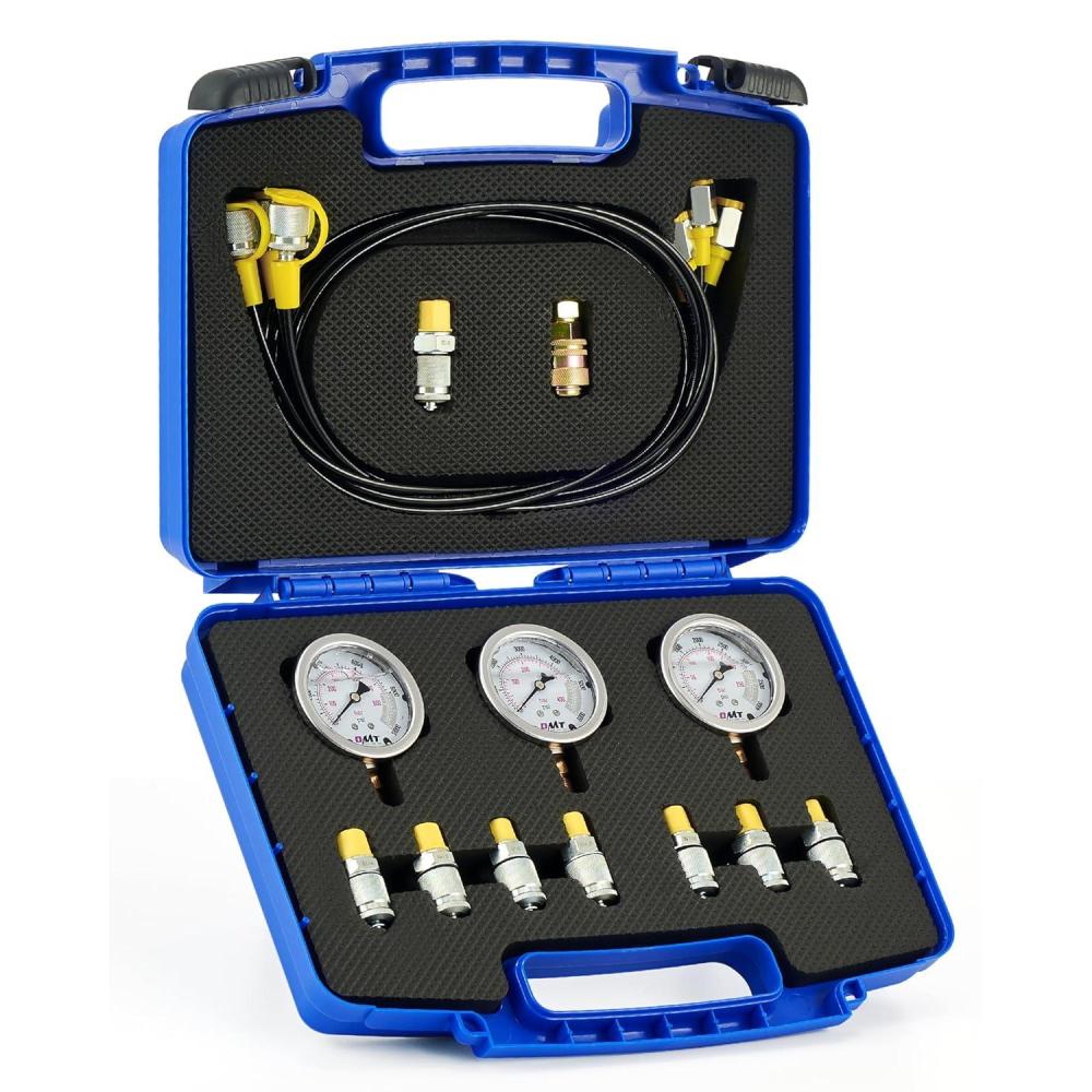 imageOrion Motor Tech Hydraulic Pressure Test Kit with 3 Gauges 3500 5500 9000 psi 8 Test Couplings Quick Connector ampamp 3 Test Hoses Hydraulic Gauge Kit for Excavator Construction Machinery