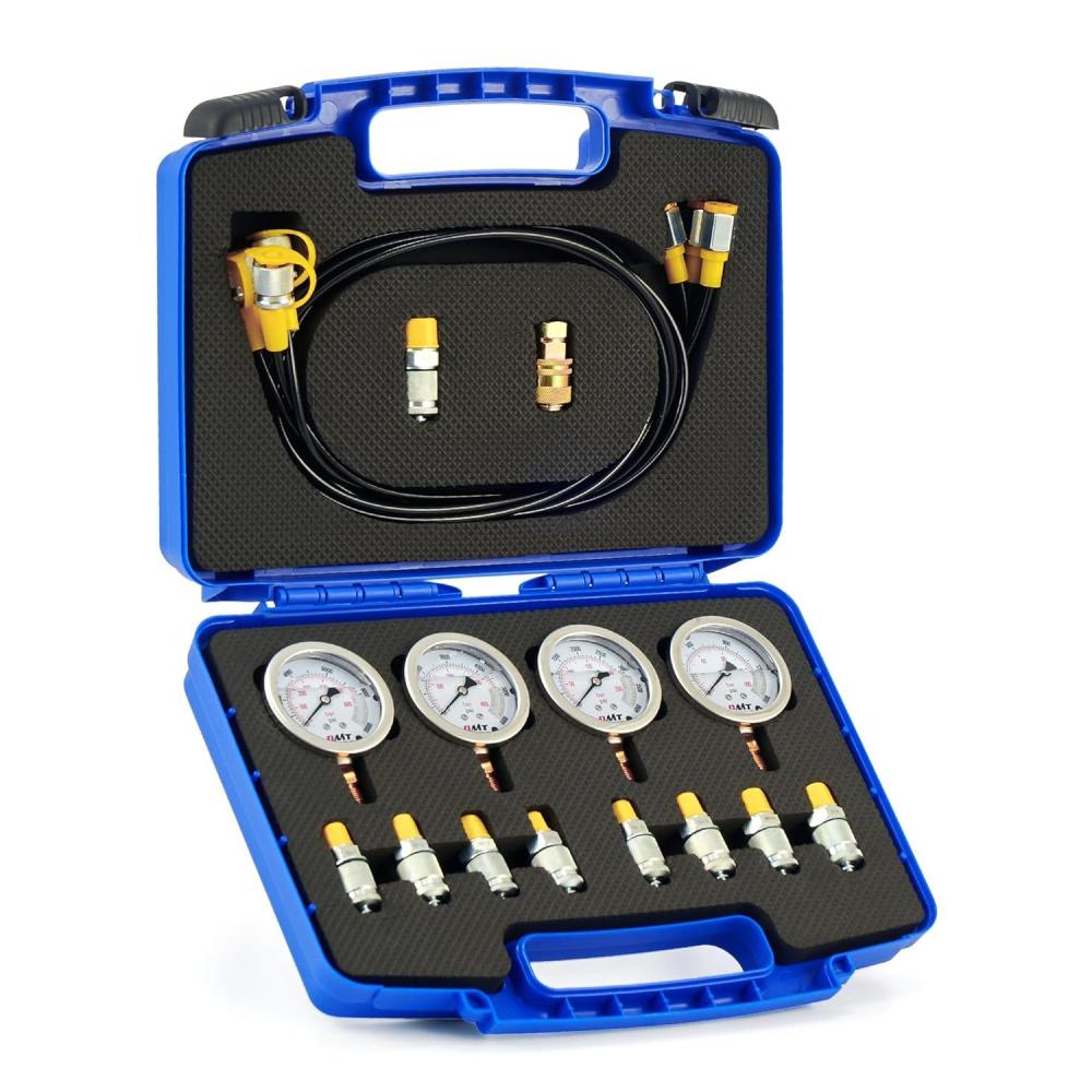 imageOrion Motor Tech Hydraulic Pressure Test Kit with 4 Gauges 1300 3500 5500 9000 psi 9 Test Couplings Quick Connector ampamp 3 Test Hoses Hydraulic Gauge Kit for Excavator Construction Machinery