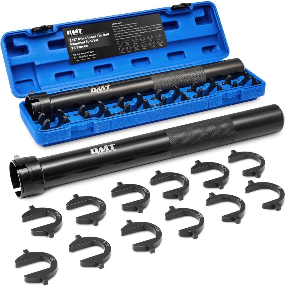 imageOrion Motor Tech Inner Tie Rod Removal Tool Kit Inner Tie Rod Tool for Tie Rod Removal and Installation Master Inner Tie Rod Tool Set with 12 Crowfoot Adapters 12 Inch Drive Tubeblack