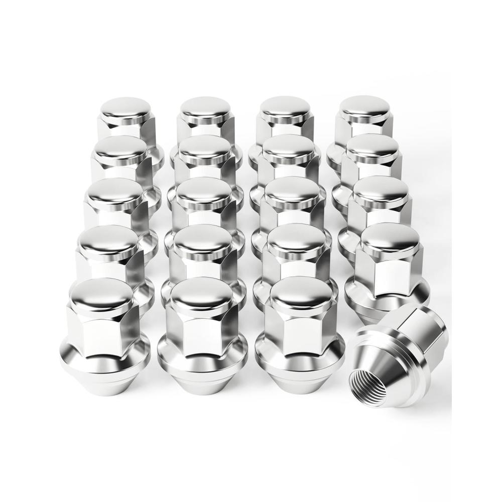 imageOrion Motor Tech M12x15 Lug Nuts Cone Seat Lug Nut Set with 34 Inch Hex 12x15mm Wheel Lug Nuts Compatible with Ford Focus Fusion Escape and More 611303 CV6Z1012C OEM Style Chrome Set of 20Silver