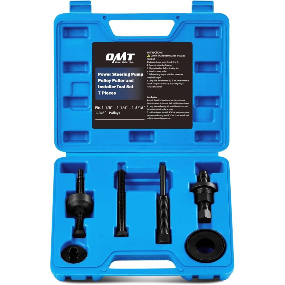 imageOrion Motor Tech Power Steering Pump Pulley PullerInstaller Tool Set Pump Pulley Remover Installer Tools Compatible with Ford GM and Chrysler VehiclesBlue