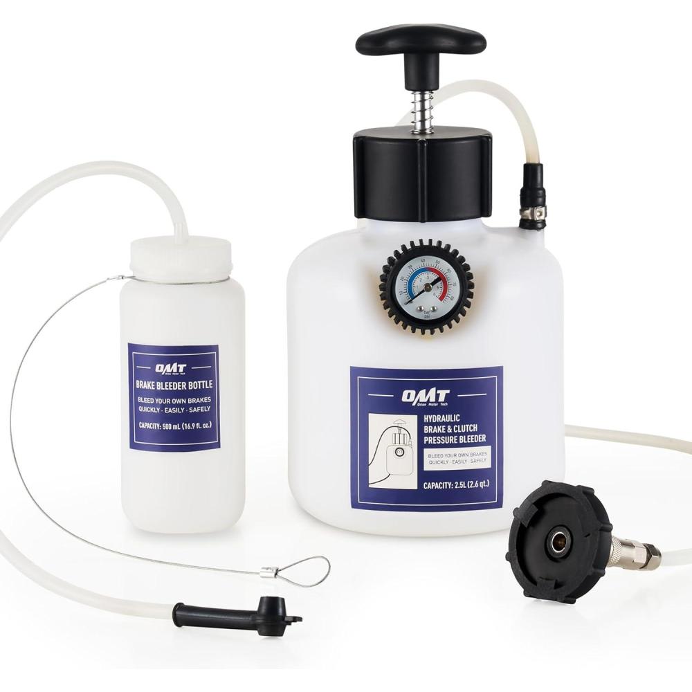 imageOrion Motor Tech Pressure Bleeder 25L Brake Pressure Bleeder with 507mm Adapter 26qt Manual Power Brake Bleeder with 500mL Brake Bleeder Bottle Compatible with Ford Subaru Nissan Infinity495mm Adapter
