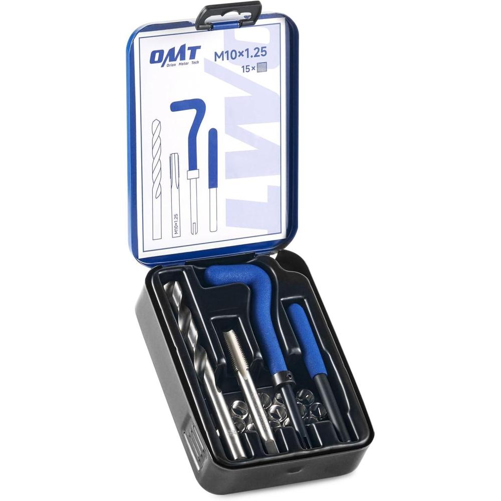 imageOrion Motor Tech Thread Repair Kit SAE and Metric Helicoil Repair Kit with HSS Drill Bits Inserts Taps Break Off Tools Rethreading Tools in 14quot 516quot 38quot 716quot 12quot ampamp M5 M6 M8 M10 M12 SizesM10125