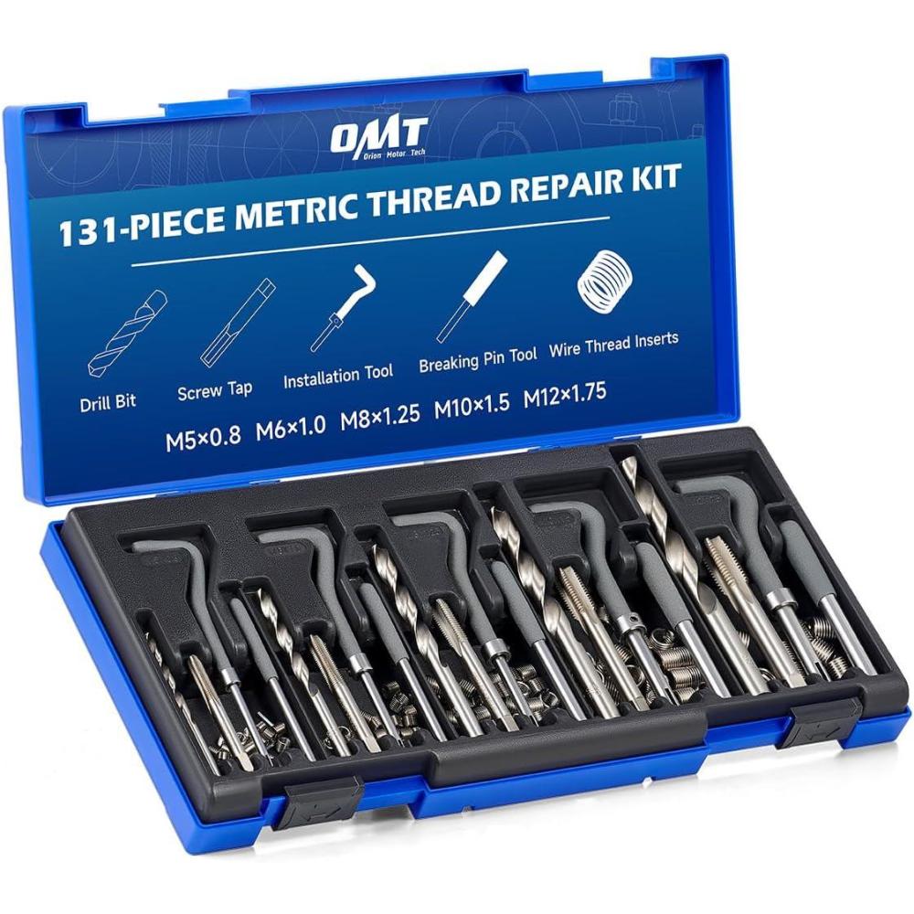 imageOrion Motor Tech Thread Repair Kit SAE and Metric Helicoil Repair Kit with HSS Drill Bits Inserts Taps Break Off Tools Rethreading Tools in 14quot 516quot 38quot 716quot 12quot ampamp M5 M6 M8 M10 M12 SizesMetric Set