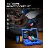 imageOrion Motor Tech 12quot Drive Lug Nut Socket Set Metric 17 19 21 mm ampamp SAE 1316 78 in Wheel Socket Set 5pc Impact Lug Nut Socket Set Thin Wall Lug Nut Sockets with Colored Protective Covers1316 in  78 in  17 mm  19 mm  21 mm