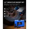 imageOrion Motor Tech 12quot Drive Lug Nut Socket Set Metric 17 19 21 mm ampamp SAE 1316 78 in Wheel Socket Set 5pc Impact Lug Nut Socket Set Thin Wall Lug Nut Sockets with Colored Protective CoversFlip  17 19 21 22 mm  34 1316 78 1516 in