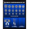 imageOrion Motor Tech 24pcs Brake Caliper Tool Heavy Duty Brake Caliper Compression Tool Caliper Piston Tool for Brake Pad Replacement Reset with Thrust Bolt Assemblies Retaining Plates 18 Disc AdaptersBlue