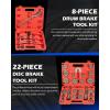 imageOrion Motor Tech 32pc Dual Brake Tools 2 in 1 Disc Brake Caliper Tool Set and Drum Brake Tool Kit Brake Caliper Tool and Brake Drum Tool with Brake Spring Tool Pliers Installer Remover AdjusterRed