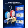 imageOrion Motor Tech 4 Way AC Diagnostic Manifold Gauge Set Fits R134A R410A and R22 Refrigerants with 5FT Hose 3 Tank Adapters Adjustable Couplers and Can Tap