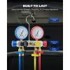 imageOrion Motor Tech 4 Way AC Diagnostic Manifold Gauge Set Fits R134A R410A and R22 Refrigerants with 5FT Hose 3 Tank Adapters Adjustable Couplers and Can Tap