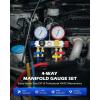imageOrion Motor Tech 4 Way AC Diagnostic Manifold Gauge Set Fits R134A R410A and R22 Refrigerants with 5FT Hose 3 Tank Adapters Adjustable Couplers and Can Tap