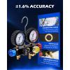 imageOrion Motor Tech 4 Way AC Gauge Set for R410a R22 R134a Refrigerant 4 Valve Automotive AC Manifold with 5ft Hoses R410a Adapters Can Tap