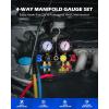 imageOrion Motor Tech 4 Way AC Gauge Set for R410a R22 R134a Refrigerant 4 Valve Automotive AC Manifold with 5ft Hoses R410a Adapters Can Tap