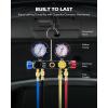 imageOrion Motor Tech 4 Way AC Gauge Set for R410a R22 R134a Refrigerant 4 Valve Automotive AC Manifold with 5ft Hoses R410a Adapters Can Tap