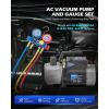 imageOrion Motor Tech A2L AC Vacuum Pump and Gauge Set 5 cfm 2 Stage Sparkless Ignition Proof Vacuum Pump for R1234yf R32 R134a R410A System with 4 Way AC Gauges Quick Couplers Thermometer Can Taps Hoses