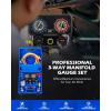 imageOrion Motor Tech AC Gauges 3 Way Manifold Gauge Set for R1234yf R134a R404a Refrigerant Automotive Gauge Set with Hoses Quick Couplers Self Sealing Can Taps for Car Freon Charging ampamp Evacuation
