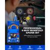 imageOrion Motor Tech AC Gauges 4 Way Manifold Gauge Set for R1234yf R134a R404a Refrigerant Automotive Gauge Set with Hoses Quick Couplers Self Sealing Can Taps for Car Freon Charging ampamp Evacuation