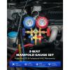 imageOrion Motor Tech AC Gauges AC Manifold Gauge Set for R134a R12 R22 R502 3 Way Automotive AC Gauge Set with Antishock Gauges Hoses Couplers Adapter Puncturing Can Tap Freon Recharge Kit