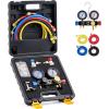 imageOrion Motor Tech 4 Way AC Gauge Set for R410a R22 R134a Refrigerant 4 Valve Automotive AC Manifold with 5ft Hoses R410a Adapters Can Tap