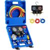 imageOrion Motor Tech AC Gauges 3 Way Manifold Gauge Set for R1234yf R134a R404a Refrigerant Automotive Gauge Set with Hoses Quick Couplers Self Sealing Can Taps for Car Freon Charging ampamp Evacuation