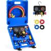 imageOrion Motor Tech AC Gauges 4 Way Manifold Gauge Set for R1234yf R134a R404a Refrigerant Automotive Gauge Set with Hoses Quick Couplers Self Sealing Can Taps for Car Freon Charging ampamp Evacuation
