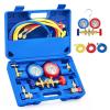 imageOrion Motor Tech AC Gauges AC Manifold Gauge Set for R134a R12 R22 R502 3 Way Automotive AC Gauge Set with Antishock Gauges Hoses Couplers Adapter Puncturing Can Tap Freon Recharge Kit