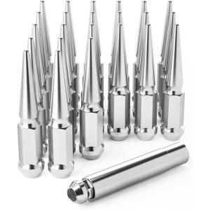 image14x15 Lug Nuts Black 32 Piece M14x15 Spike Lug Nuts Wheel Accessories Compatible with Chevy Ram Ford GMCSilver