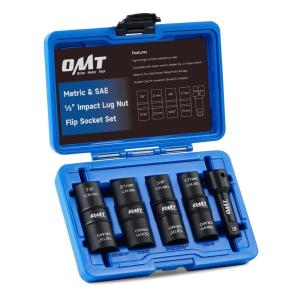imageOrion Motor Tech 12quot Drive Lug Nut Socket Set Metric 17 19 21 mm ampamp SAE 1316 78 in Wheel Socket Set 5pc Impact Lug Nut Socket Set Thin Wall Lug Nut Sockets with Colored Protective CoversFlip  17 19 21 22 mm  34 1316 78 1516 in