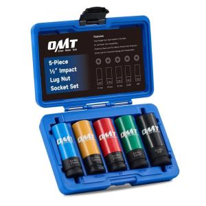 imageOrion Motor Tech 12quot Drive Lug Nut Socket Set Metric 17 19 21 mm ampamp SAE 1316 78 in Wheel Socket Set 5pc Impact Lug Nut Socket Set Thin Wall Lug Nut Sockets with Colored Protective Covers1316 in  78 in  17 mm  19 mm  21 mm