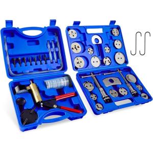 imageOrion Motor Tech 2 in 1 Brake Caliper Compression Tool ampamp Brake Bleeder Kit Handheld Vacuum Pump Brake Bleeder Tool Set Disc Brake Pad Service Tool with Thrust Bolt Retaining Plates ampamp 18 Adapters