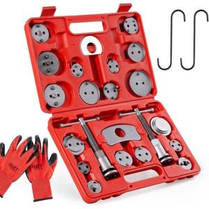 imageOrion Motor Tech 24pcs Brake Caliper Tool Heavy Duty Brake Caliper Compression Tool Caliper Piston Tool for Brake Pad Replacement Reset with Thrust Bolt Assemblies Retaining Plates 18 Disc AdaptersRed