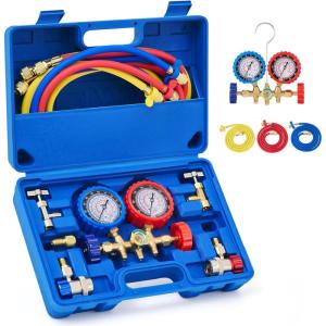 imageOrion Motor Tech AC Gauges AC Manifold Gauge Set for R134a R12 R502 Refrigerant 3 Way Car with 5FT Hoses Couplers ampamp Adapter Puncturing ampamp Self Sealing Can Tap Freon Charge Kit