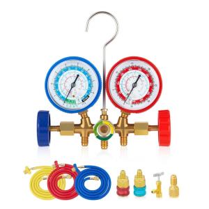 imageOrion Motor Tech AC Gauges Automotive AC Gauge Set for R134a R12 R22 R502 3 Way AC Manifold Gauge Set with 5FT Hoses Couplers ampamp Adapter R134A Can Tap Freon Recharge Kit for HVAC
