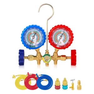 imageOrion Motor Tech AC Manifold Gauge Set for R12 R22 R502 R134a Refrigerant 3 Way Automotive AC Gauge Set with Antishock Gauges Hoses Couplers ampamp Adapter Puncturing Can Tap Freon Recharge Kit for HVAC