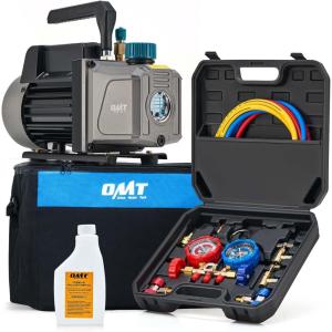 imageOrion Motor Tech AC Vacuum Pump and Gauge Set 13 hp 4 cfm Vacuum Pump Manifold Gauge Kit with Leak Detector 4 Hoses ampamp Accessories for R134a R22 R410a AC Vacuum Pump Kit for Auto HVAC Systems35 CFM3 way