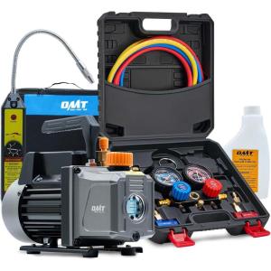 imageOrion Motor Tech AC Vacuum Pump and Gauge Set 13 hp 4 cfm Vacuum Pump Manifold Gauge Kit with Leak Detector 4 Hoses ampamp Accessories for R134a R22 R410a AC Vacuum Pump Kit for Auto HVAC Systems40 CFMR1234yf
