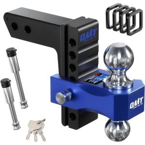 imageOrion Motor Tech Adjustable Trailer Hitch Fits 2 in Receiver 6 in Drop ampamp Rise Hitch 12500 LBS GTW Class 3 4 Hitch Heavy Duty Aluminum Drop Hitch for Truck with Three AntiTheft Locking Hitch PinsBlackBlue