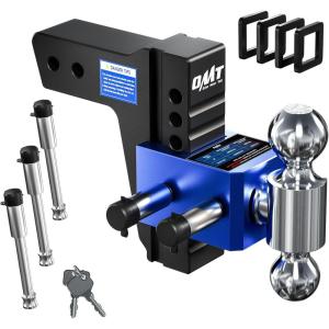 imageOrion Motor Tech Adjustable Trailer Hitch Heavy Duty 25 inch Receiver Hitch 6quot Drop Hitch with 2quot ampamp 2516quot Balls 360 DualBall Mount with 18500lb Towing Capacity for Class IV ampamp V Blue
