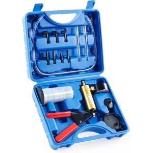 imageOrion Motor Tech Brake Bleeder Kit with Hand Vacuum Pump and Adapters Brake Bleeding Kit for Brake Fluid Power Steering Fluid More Vacuum Brake Bleeder Pump with Pressure GaugeBlue