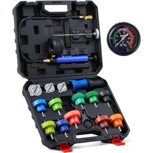 imageOrion Motor Tech Coolant Pressure Tester Kit 19pc Radiator Pressure Tester Kit with 15 Radiator Adapters ampamp Wrench Cooling System Pressure Tester Kit with Vacuum Pump ampamp Probe ThermometerBlack