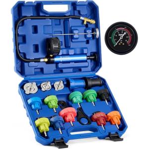 imageOrion Motor Tech Coolant Pressure Tester Kit 19pc Radiator Pressure Tester Kit with 15 Radiator Adapters ampamp Wrench Cooling System Pressure Tester Kit with Vacuum Pump ampamp Probe ThermometerBlue