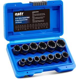 imageOrion Motor Tech Impact Nut and Bolt Extraction Tool Set Rusted Damaged Stripped Nut and Bolt Remover Tool Kit Nut Bolt Extractor Socket Set in 13 SAE and Metric Sizes for 38 Inch Drive with Case