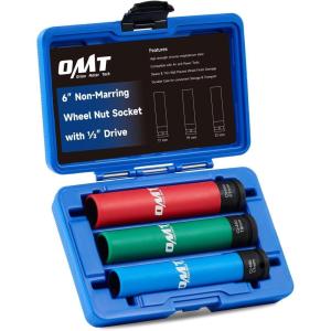 imageOrion Motor Tech Lug Nut Socket Set 3pc 12quot Drive Extra Long Impact Sockets with 17mm 19mm 21mm Metric Sockets 6quot Thin Wall Wheel Lug Nut Deep Sockets with Colored Protective Covers ampamp Carry Case