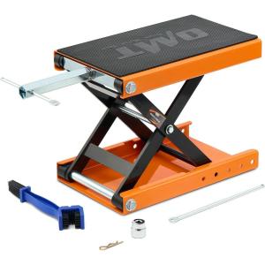 imageOrion Motor Tech Motorcycle Lift 1100lb Motorcycle Scissor Lift Jack with Wide Deck T Handle 38quot Socket Motorbike Center Stand with Chain Brush Crank Hoist Stand for ATV Dirt Bike Cruiser GrayOrange